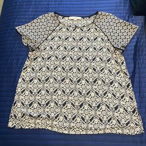 Loft navy white short sleeve blouse